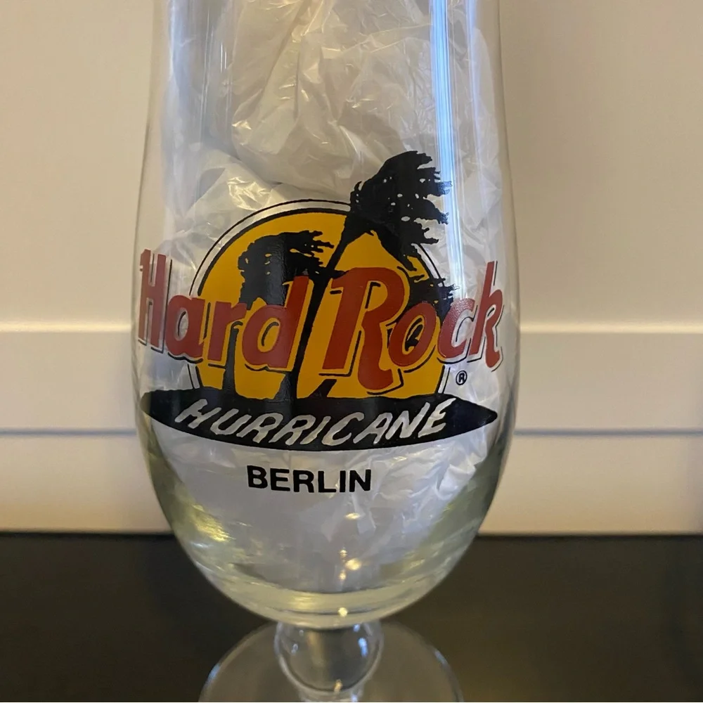 Hard Rock Cafe BERLIN Hurricane Glass with Red, Gold, and Black Logo